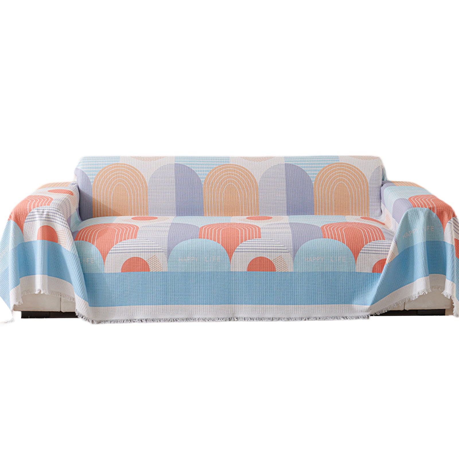 Washable Waffle Sofa Cover with Tassels - Geometric Pattern, Decorative Couch Protector for Pets and Youngsters, Fits Single to Double Seat Sofas, Youngsters Play Cover | Contemporary Sofa Cover | Easycare Fabric