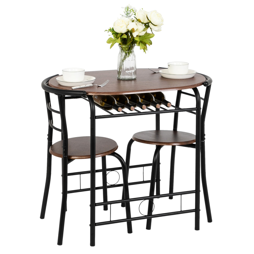 VINGLI 3 Piece Bistro Dining Set, Kitchen Compact Table Breakfast Table, Space-Saving Design Kitchen Wooden Table and 2 Chairs for Small Space\u002FDining Room\u002FApartment,Metal Frame,Wine Rack