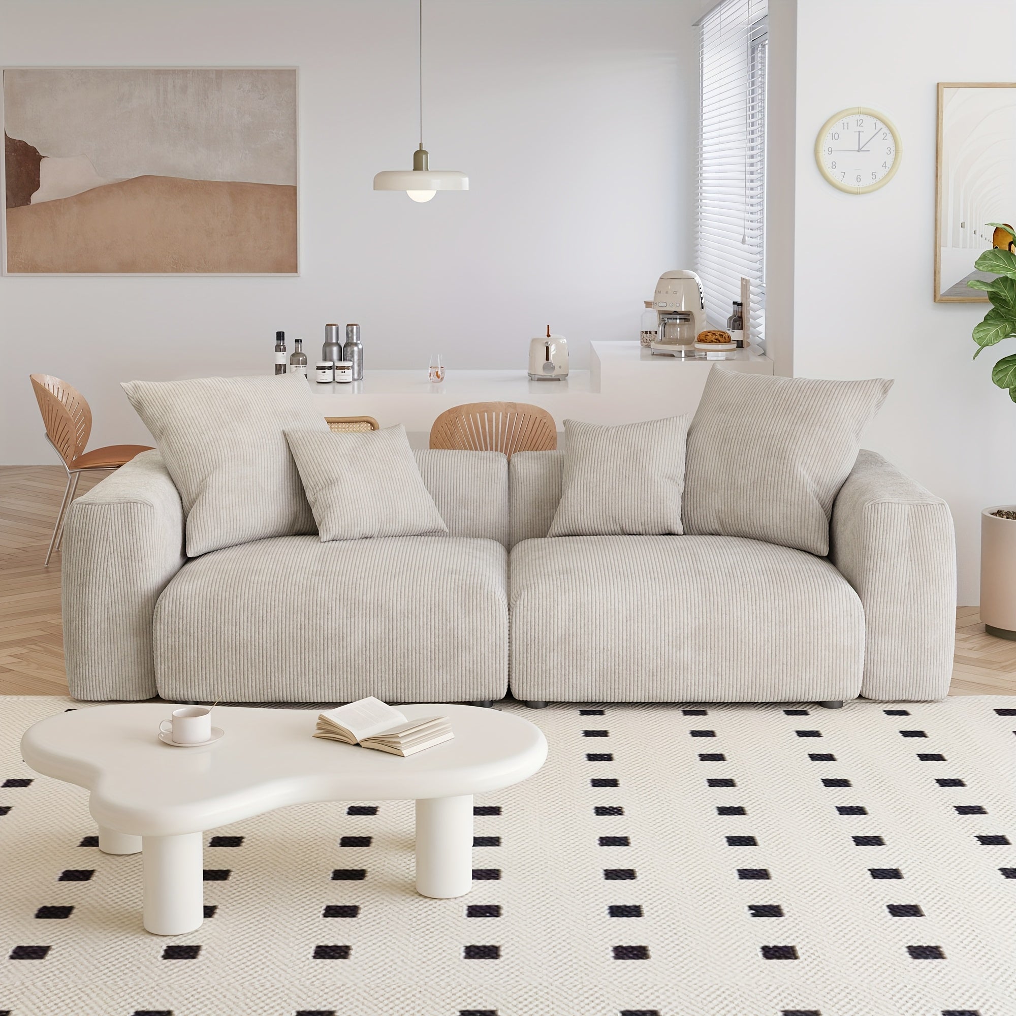 Modular Sectional Sofa, 102.36inch Loveseat Sofa, Corduroy Fabric Upholstered Couch with 4 Pillows