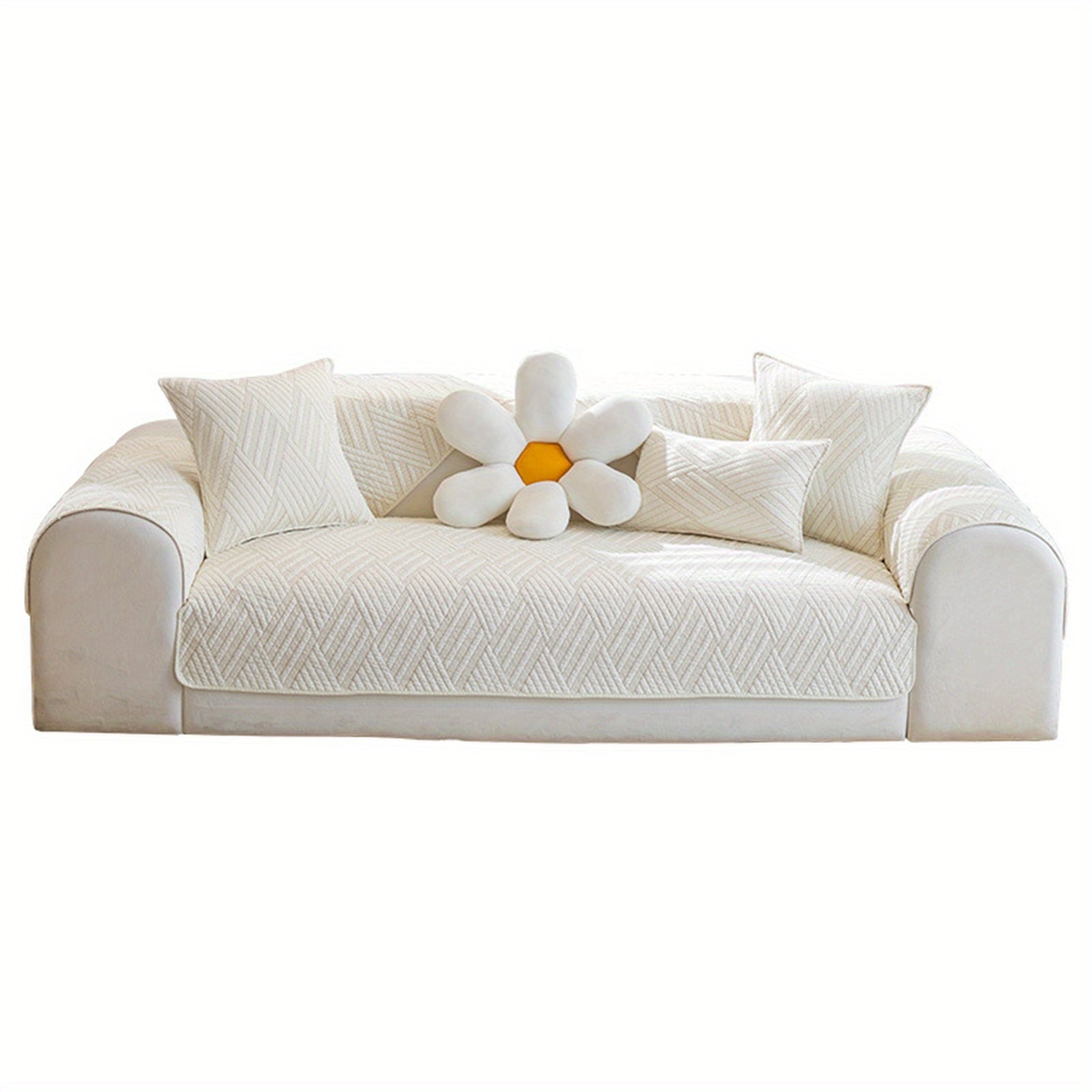 Home Refresh Elegant Beige Cotton Sofa Slipcover with Geometric Pattern - Non-Slip, Washable Couch Cover for 1\u002F2-Seater Sofas, Ideal for Pets & Youngsters, Contemporary Decor Furniture Protector, Couch Covers for Sofa