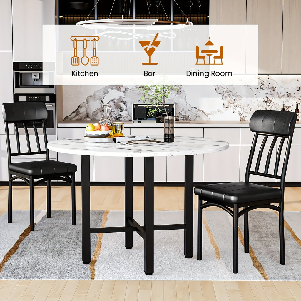 LAMERGE 5pcs Round Dining Table Set, Artificial Imitation Marble Pattern Round Dining Table With 4 Chairs, Metal Frame Structure, Modern Kitchen Table And Chair Set For 4 People, Round Dining Table And Chair Set For Small Space Home Furniture