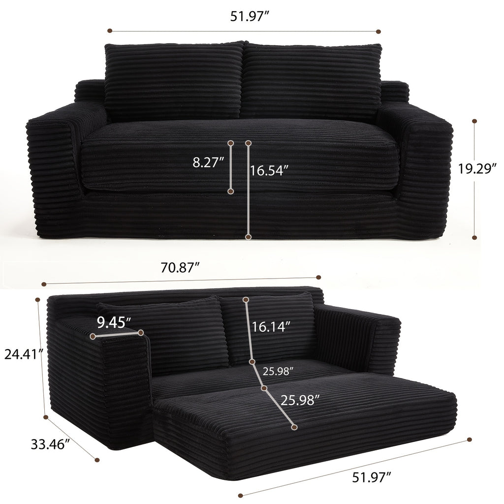 Loveseat Sofa Bed With Memory Foam & Steel Frame - No Assembly, Convertible 2-in-1 Design, Corduroy Fabric - Compact Couch For Small Spaces, Apartments, Home Office & Bedroom