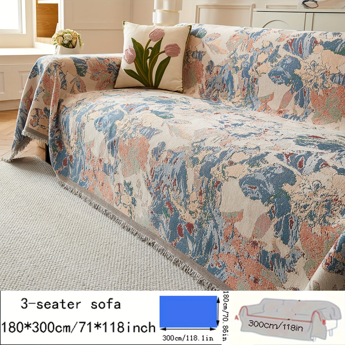 Versatile American Floral Chenille Sofa Cover - Dual-Sided, Pet-Friendly, Machine Washable Couch Protector for Living Room, Kitchen, and Cafe Decor, Couch Covers for Sofa