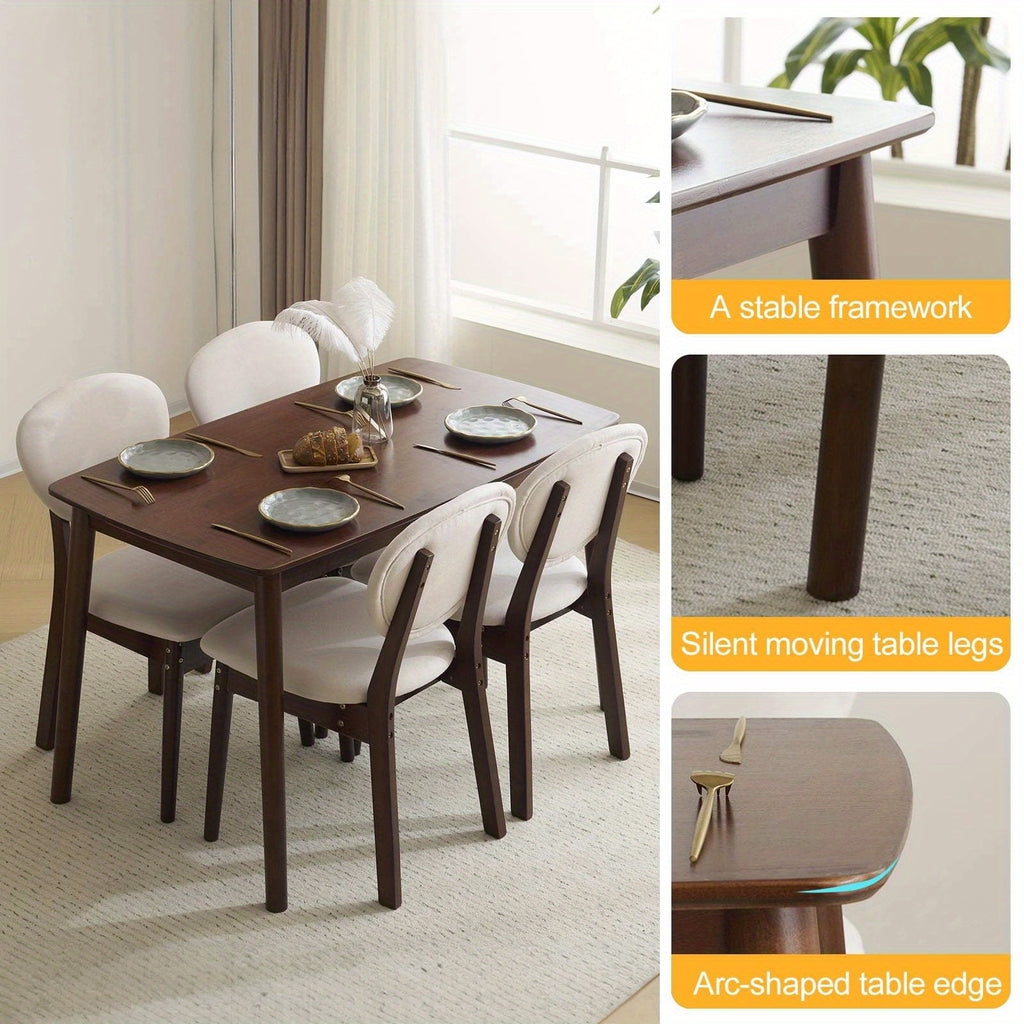Elegant Home 5pcs Modern Dining Set, Solid Wood Rectangular Table with 4 Upholstered Chairs, Durable Dining Room Furniture for Home & Restaurant