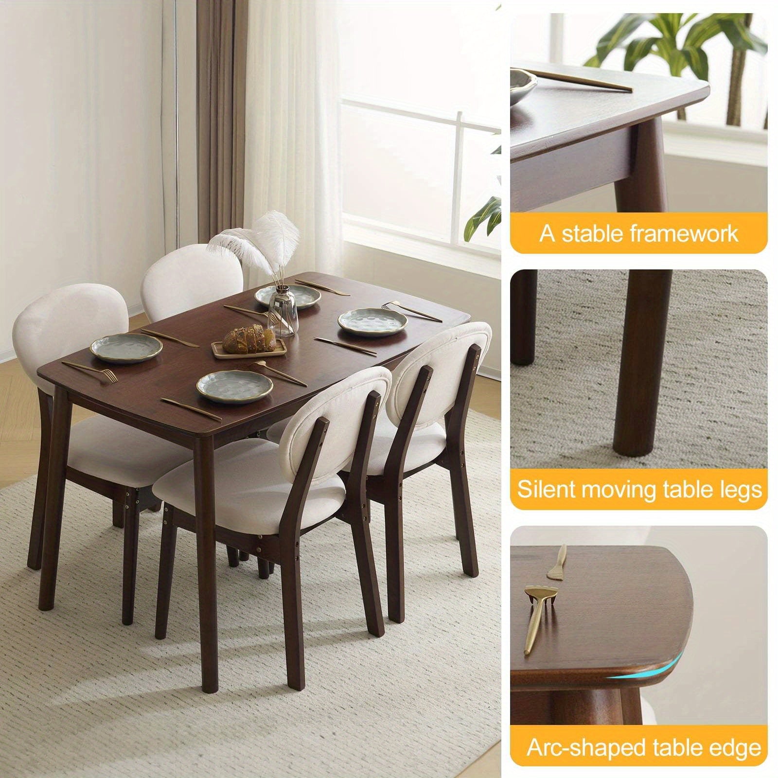 Elegant Home 5pcs Modern Dining Set, Solid Wood Rectangular Table with 4 Upholstered Chairs, Durable Dining Room Furniture for Home & Restaurant