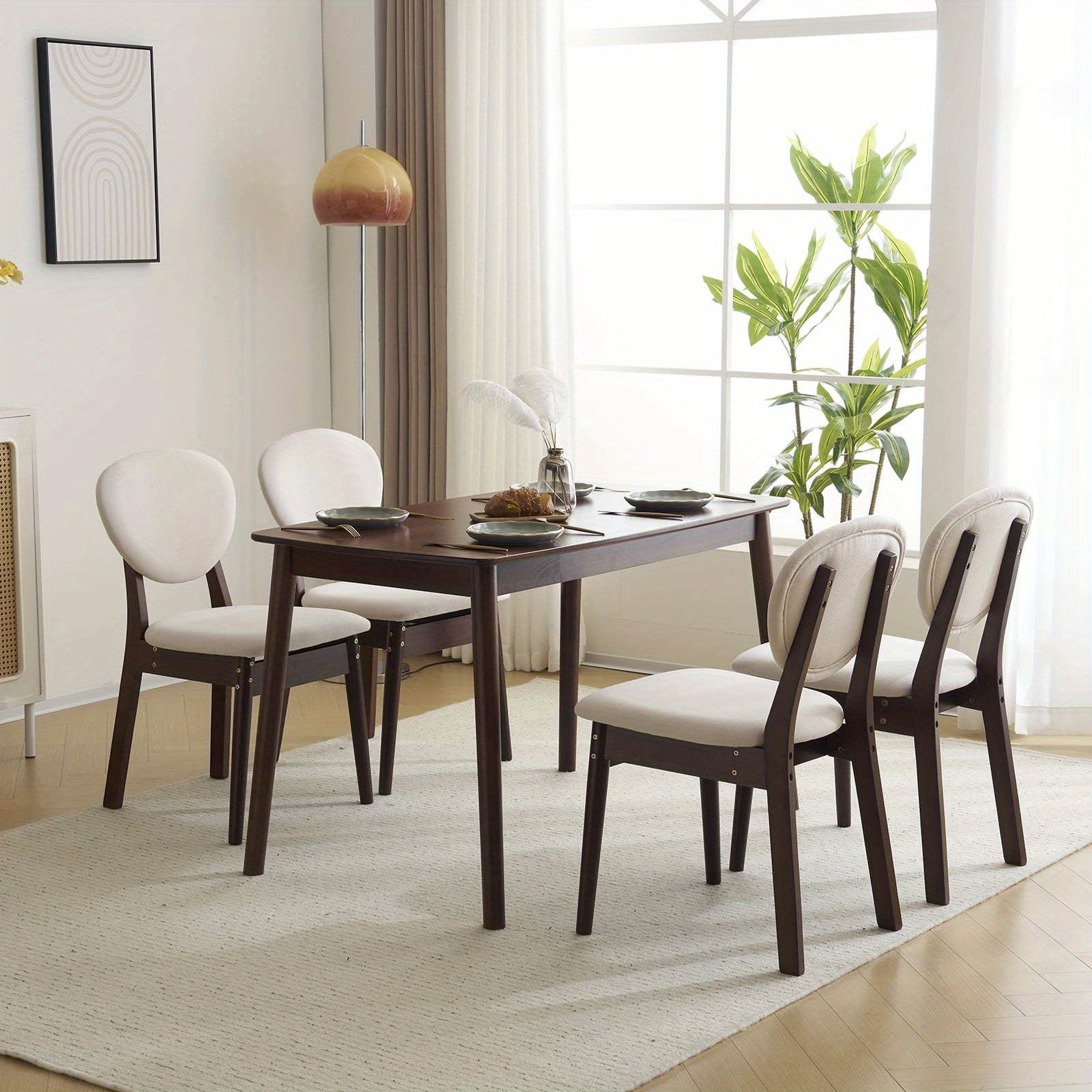 Elegant Home 5pcs Modern Dining Set, Solid Wood Rectangular Table with 4 Upholstered Chairs, Durable Dining Room Furniture for Home & Restaurant
