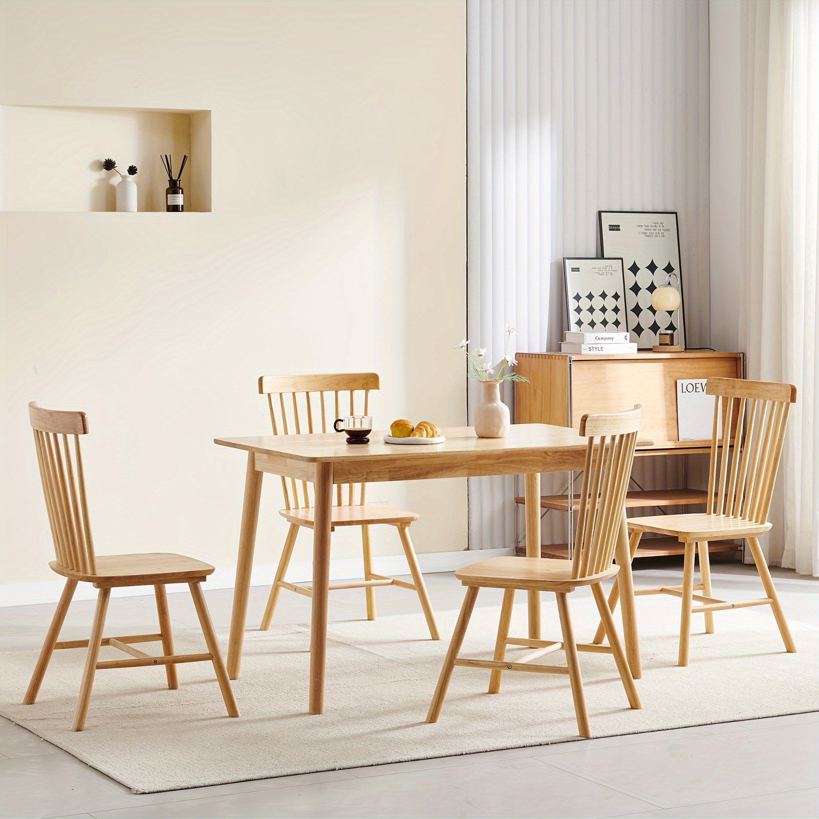 Wood Dining Table Set For 4 Wooden Style And Mid-Century, 5pcs Dining Set Modern Solid Wood Farmhouse Table & Chair Set For Home, Apartment