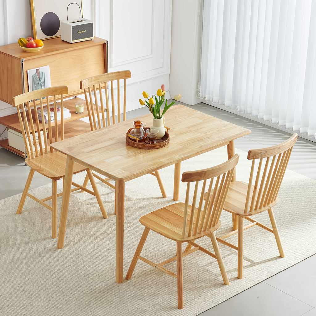 Wood Dining Table Set For 4 Wooden Style And Mid-Century, 5pcs Dining Set Modern Solid Wood Farmhouse Table & Chair Set For Home, Apartment