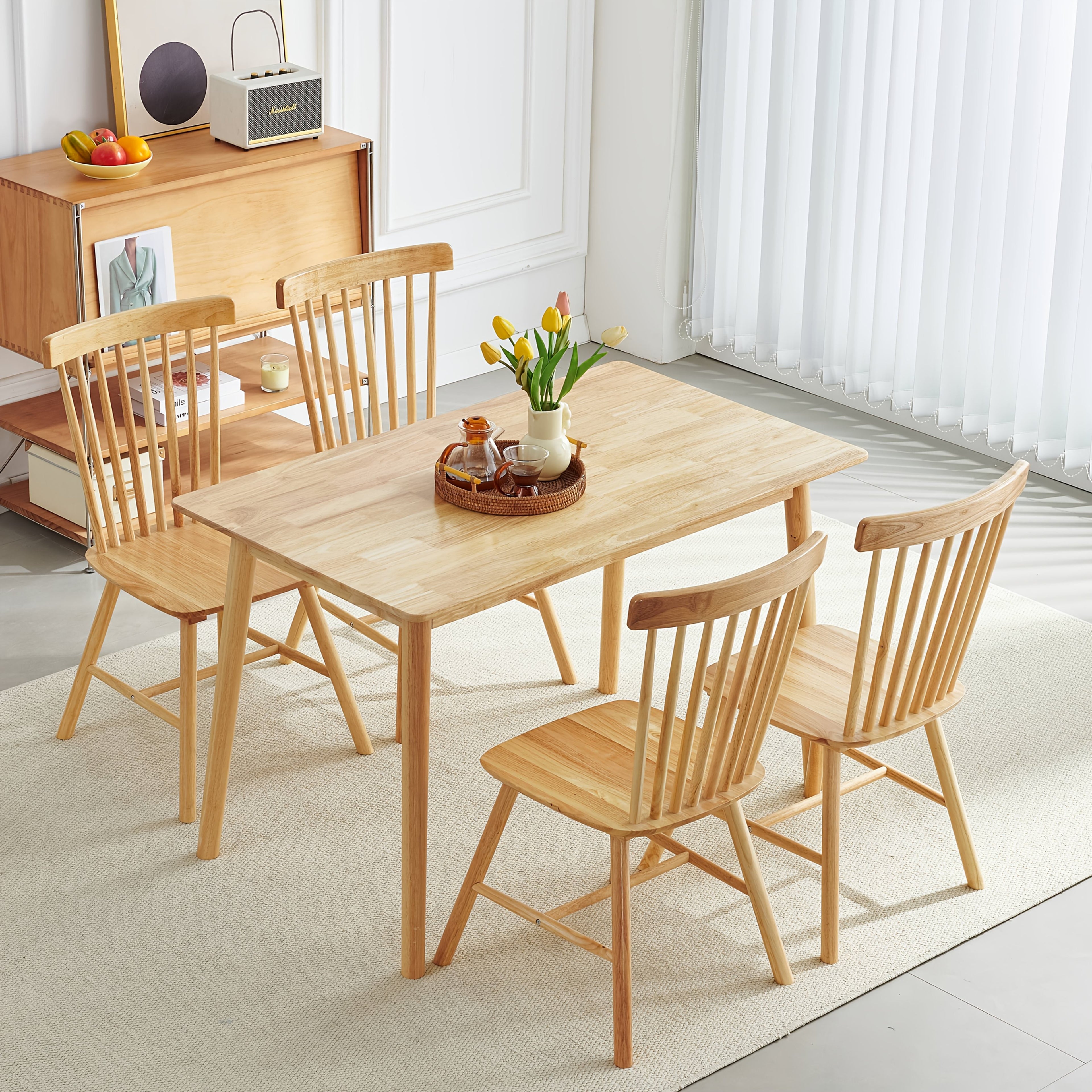 Wood Dining Table Set For 4 Wooden Style And Mid-Century, 5pcs Dining Set Modern Solid Wood Farmhouse Table & Chair Set For Home, Apartment