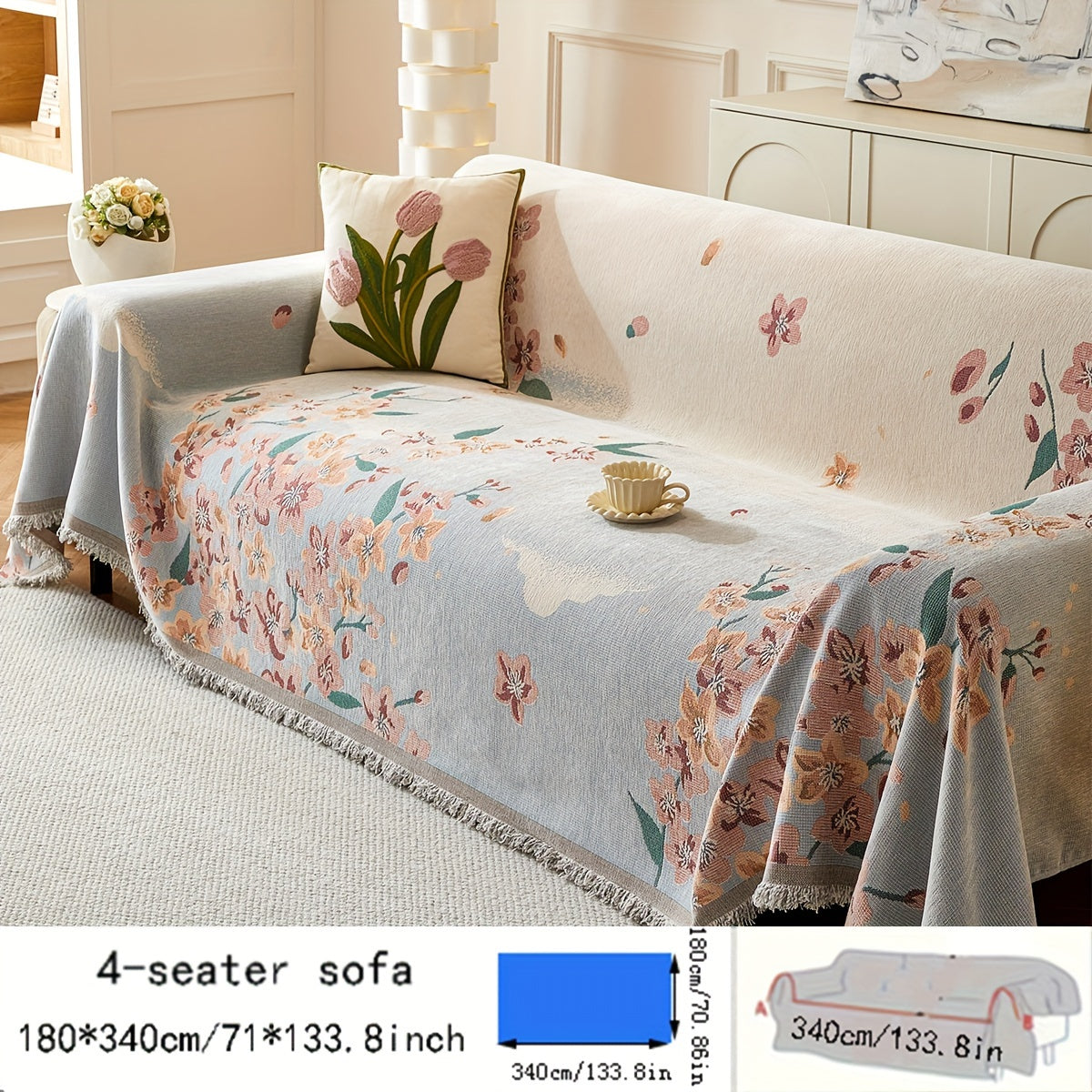 Versatile American Floral Chenille Sofa Cover - Dual-Sided, Pet-Friendly, Machine Washable Couch Protector for Living Room, Kitchen, and Cafe Decor, Couch Covers for Sofa