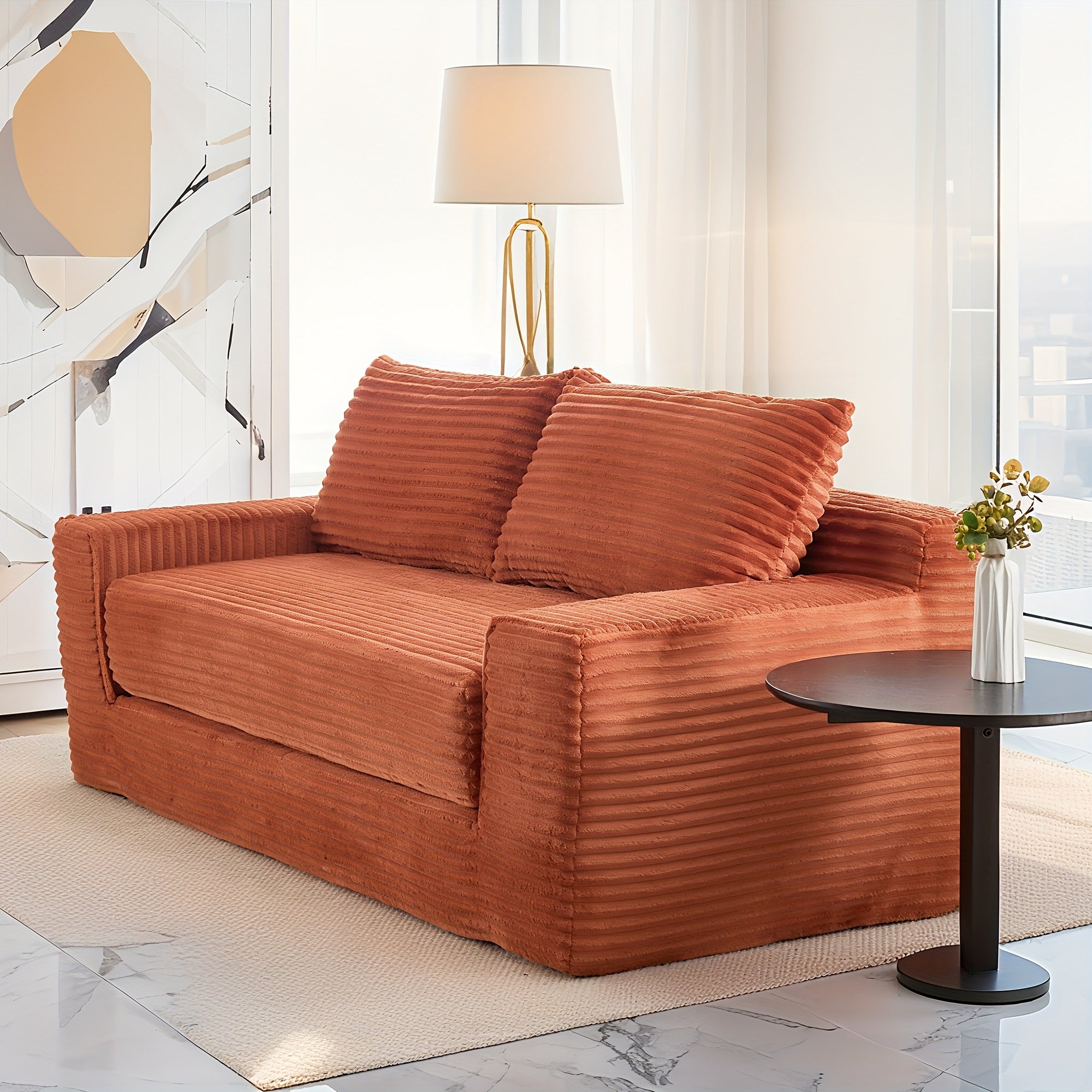Loveseat Sofa Bed With Memory Foam & Steel Frame - No Assembly, Convertible 2-in-1 Design, Corduroy Fabric - Compact Couch For Small Spaces, Apartments, Home Office & Bedroom