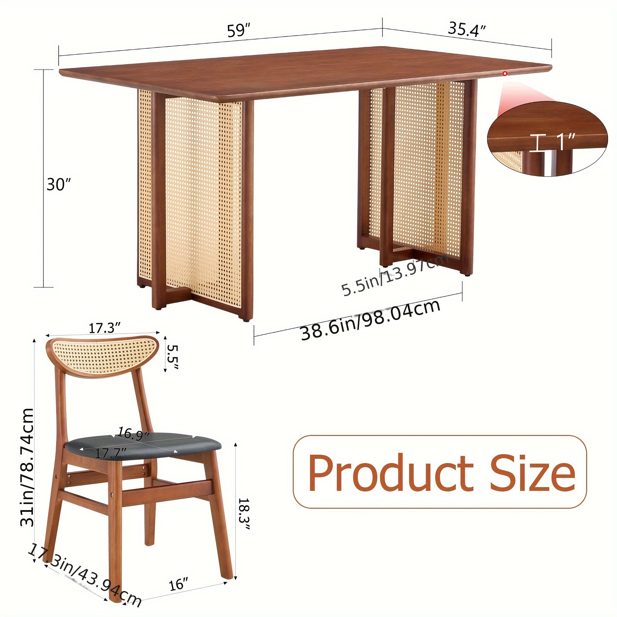Table And Chair Set, 1 Table And 4 Or 6 Chairs, Mid-Century Modern Table & Chair Set, Kitchen Furniture Set With 4 Or 6 Chairs, Ancient Style Solid Wood Dining Table, Imitation Rattan Table Legs, Farmhouse Style
