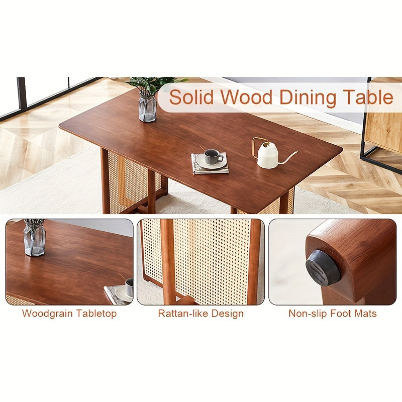 Table And Chair Set, 1 Table And 4 Or 6 Chairs, Mid-Century Modern Table & Chair Set, Kitchen Furniture Set With 4 Or 6 Chairs, Ancient Style Solid Wood Dining Table, Imitation Rattan Table Legs, Farmhouse Style