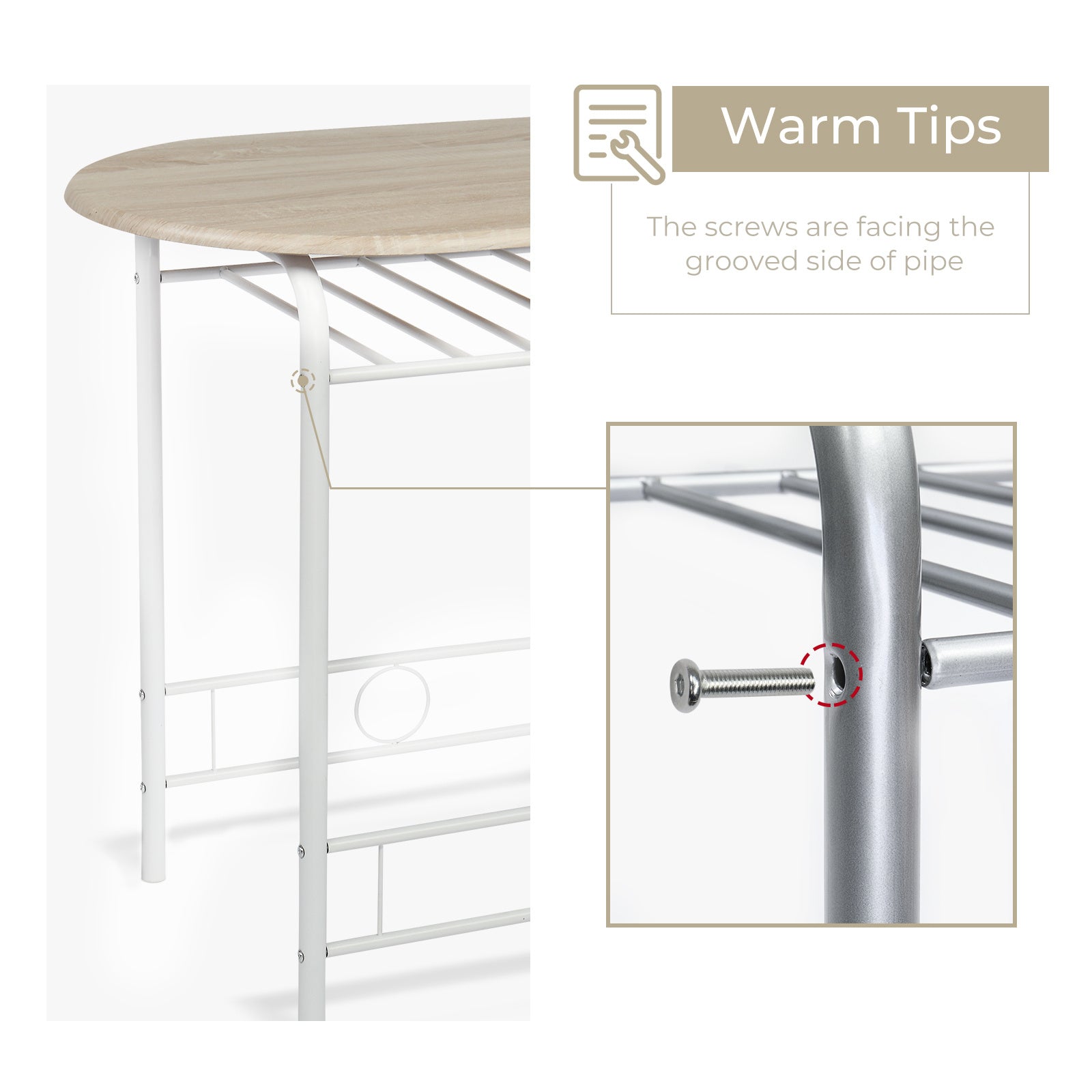 VINGLI 3 Piece Bistro Dining Set, Kitchen Compact Table Breakfast Table, Space-Saving Design Kitchen Wooden Table and 2 Chairs for Small Space\u002FDining Room\u002FApartment,Metal Frame,Wine Rack
