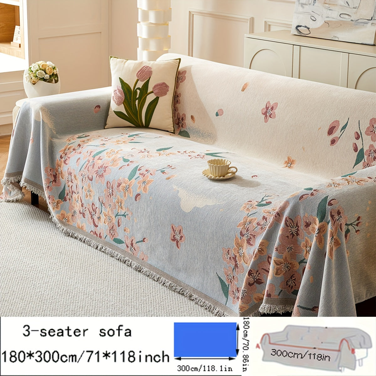 Versatile American Floral Chenille Sofa Cover - Dual-Sided, Pet-Friendly, Machine Washable Couch Protector for Living Room, Kitchen, and Cafe Decor, Couch Covers for Sofa