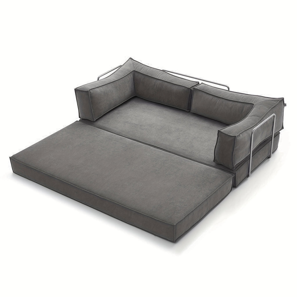 Collapsible Three-Seater Fabric Sofa Bed with Square Armrests, Modular Compressed Living Room Sofa Set, Retro Plush Chenille Casual Chair Sofa, Lazy Sofa, Bedroom Mattress Sleeping Couch, Light Gray, Caramel, Beige