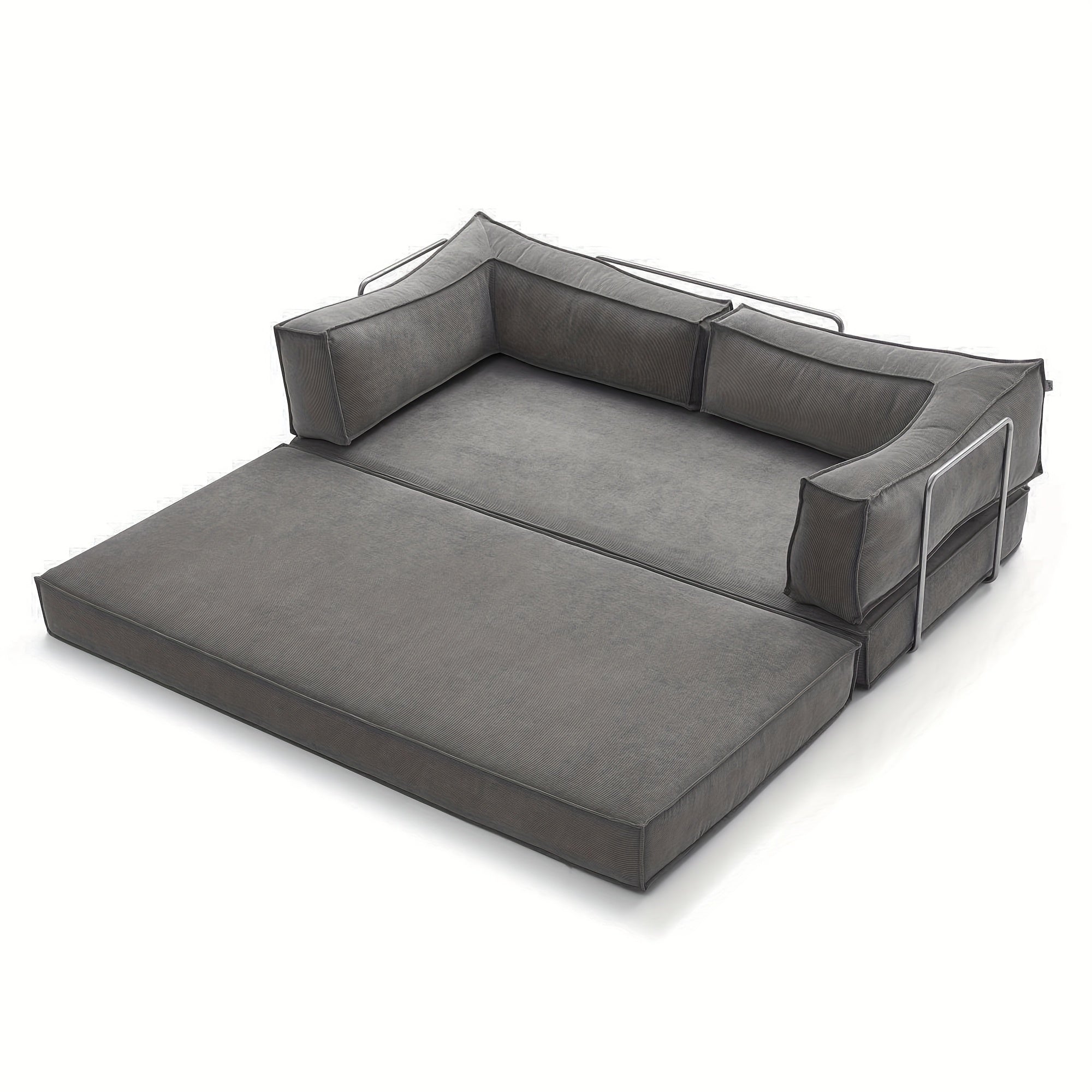 Collapsible Three-Seater Fabric Sofa Bed with Square Armrests, Modular Compressed Living Room Sofa Set, Retro Plush Chenille Casual Chair Sofa, Lazy Sofa, Bedroom Mattress Sleeping Couch, Light Gray, Caramel, Beige
