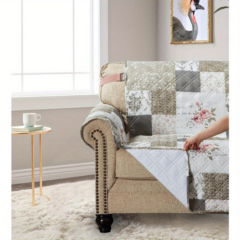 Non-Slip Sofa Slipcover with Elastic Strap - Roses and Toile Loveseat Cushion Protector, Fits up to 54\
