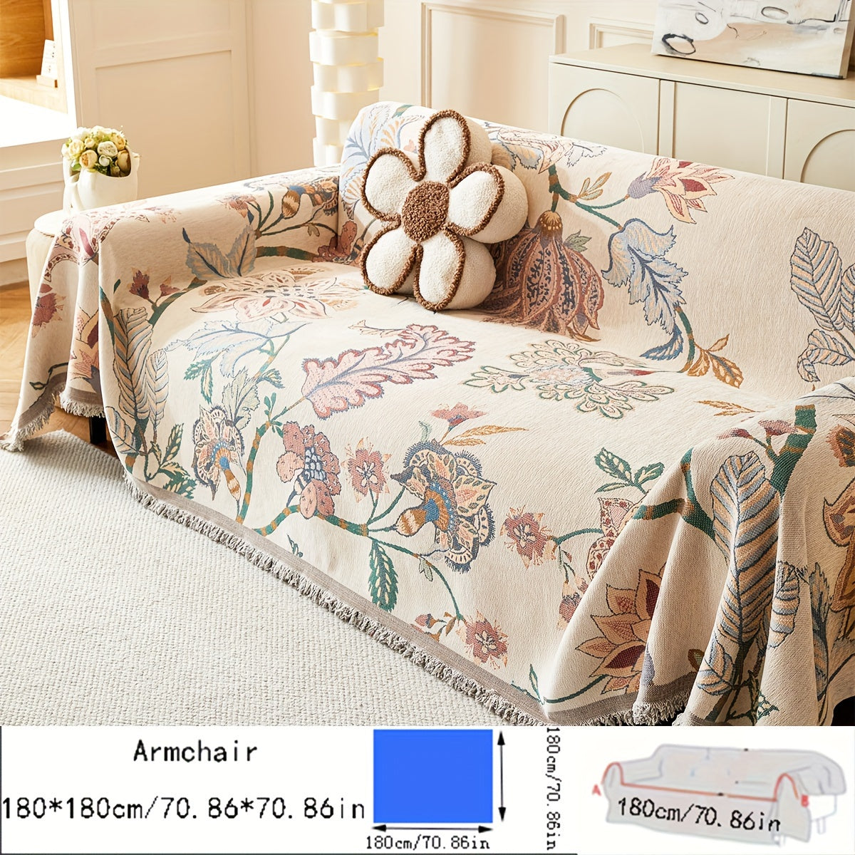 Versatile American Floral Chenille Sofa Cover - Dual-Sided, Pet-Friendly, Machine Washable Couch Protector for Living Room, Kitchen, and Cafe Decor, Couch Covers for Sofa
