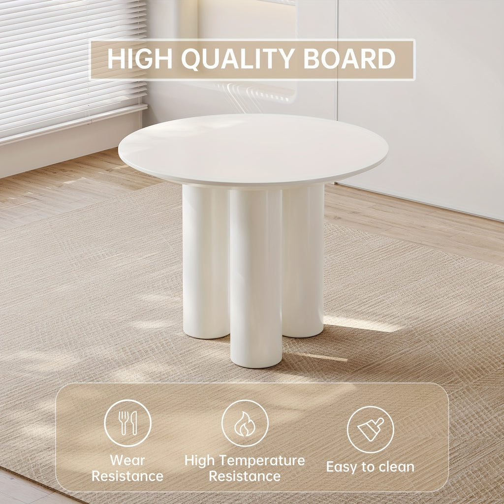 Dining Table And Chair Combination, Circular Kitchen Dining Table With Chairs, Kitchen, Living Room, Bar, Dining Table For 2-4 People, Space Saving, White