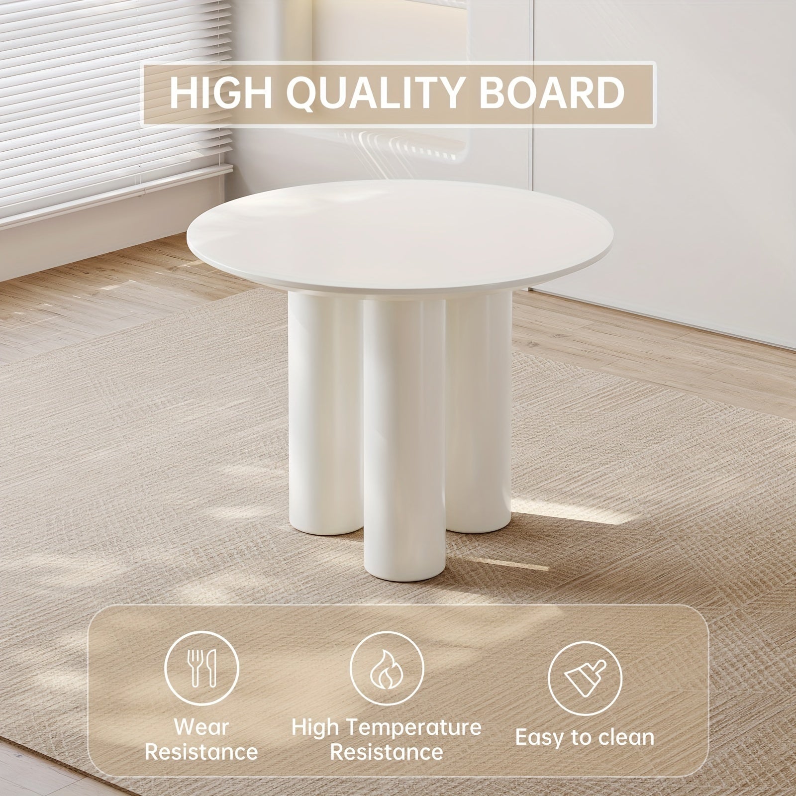 Dining Table And Chair Combination, Circular Kitchen Dining Table With Chairs, Kitchen, Living Room, Bar, Dining Table For 2-4 People, Space Saving, White