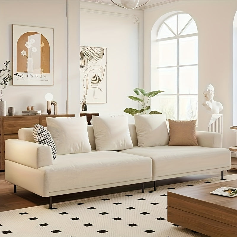 Minimalist Modern Sofa - Hardwood Frame & Neutral-Toned Fabric Couch, Easy Assembly Living Room, Apartment, Office Sofa - Space-Saving Design for Small Spaces & Open Layouts, Couch Furniture, Studio Seating, Soft Cushion Comfort, Durable Construction