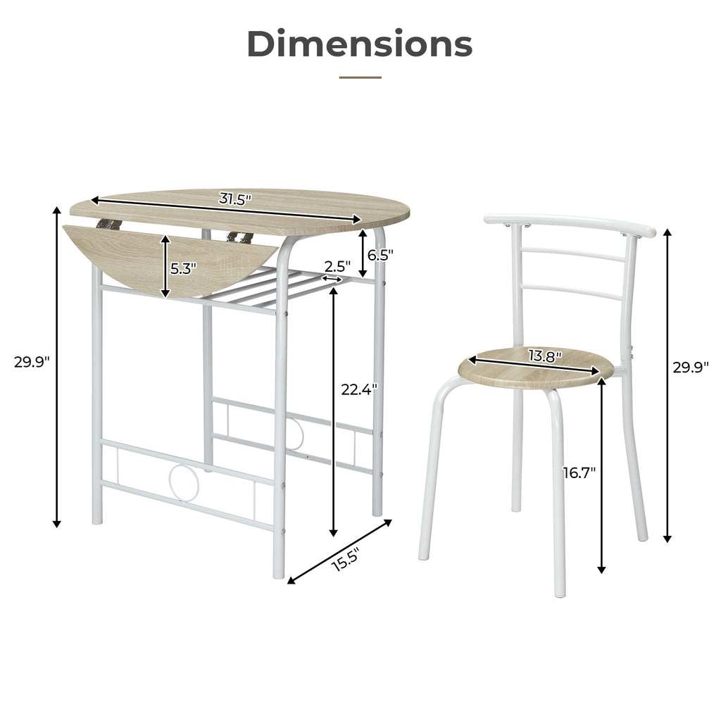 VINGLI 3 Piece Bistro Dining Set, Kitchen Compact Table Breakfast Table, Space-Saving Design Kitchen Wooden Table and 2 Chairs for Small Space\u002FDining Room\u002FApartment,Metal Frame,Wine Rack