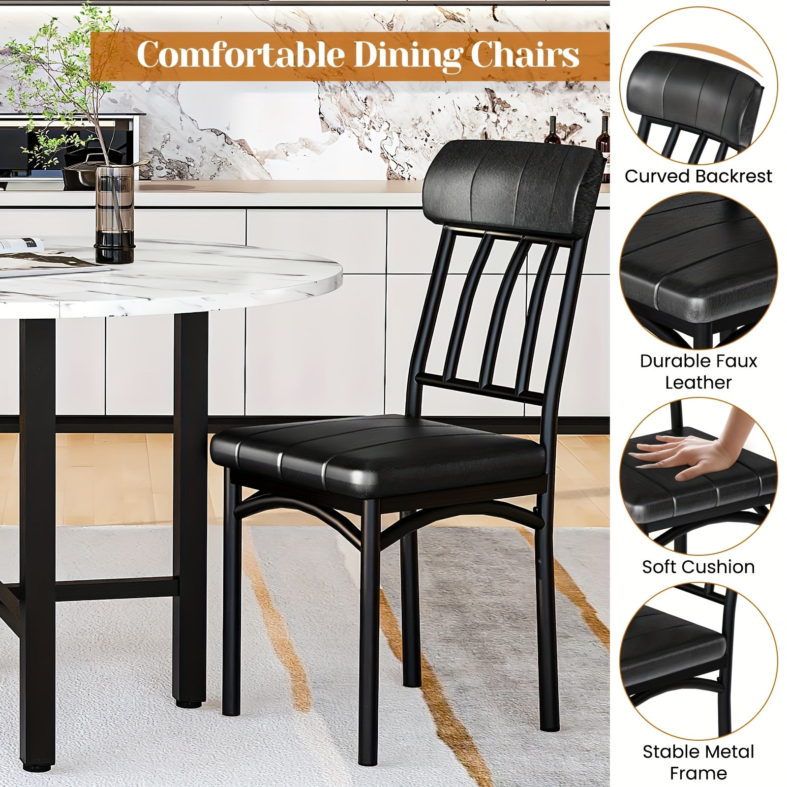LAMERGE 5pcs Round Dining Table Set, Artificial Imitation Marble Pattern Round Dining Table With 4 Chairs, Metal Frame Structure, Modern Kitchen Table And Chair Set For 4 People, Round Dining Table And Chair Set For Small Space Home Furniture