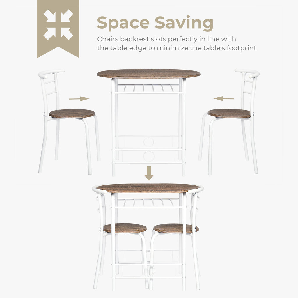 VINGLI 3 Piece Bistro Dining Set, Kitchen Compact Table Breakfast Table, Space-Saving Design Kitchen Wooden Table and 2 Chairs for Small Space\u002FDining Room\u002FApartment,Metal Frame,Wine Rack