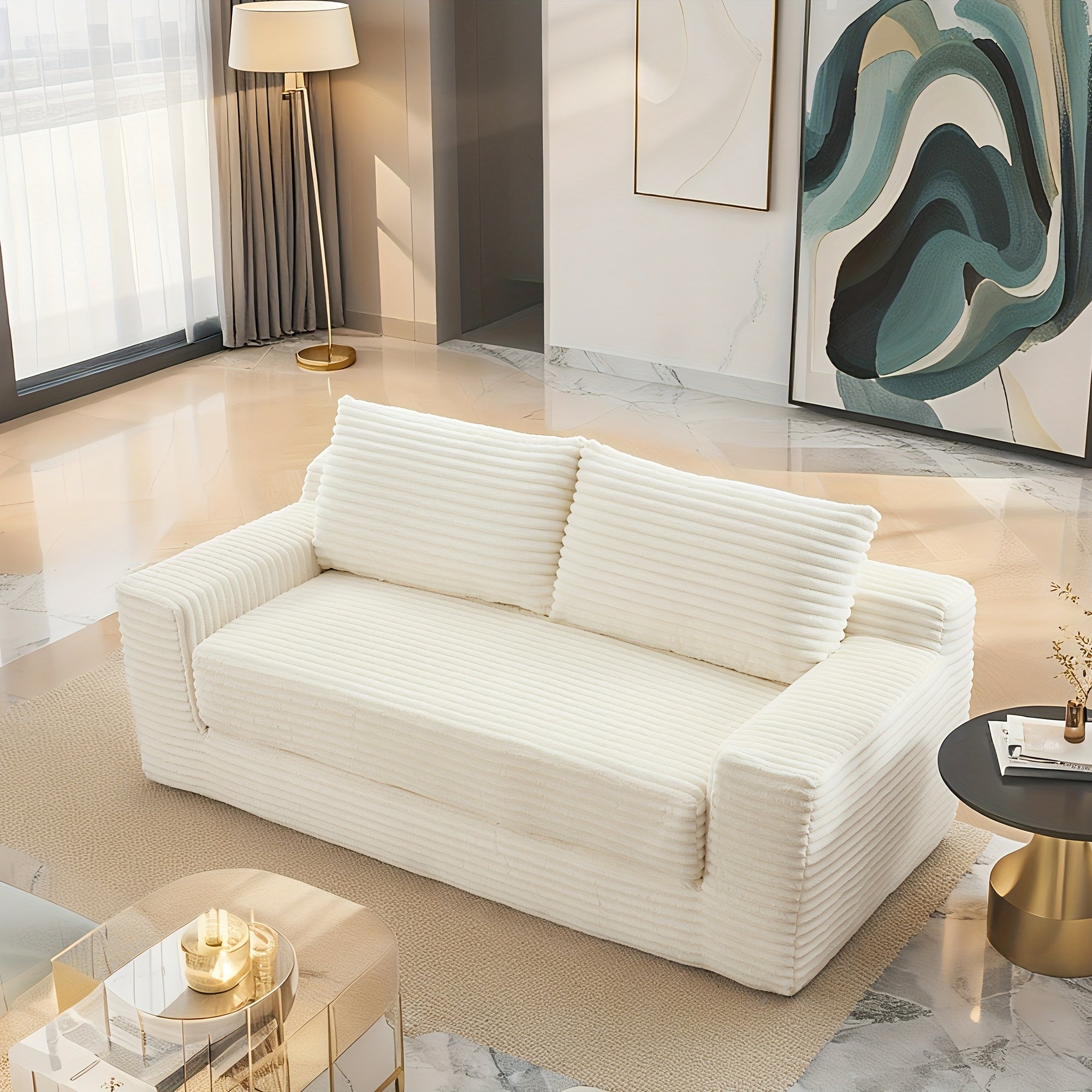 Loveseat Sofa Bed With Memory Foam & Steel Frame - No Assembly, Convertible 2-in-1 Design, Corduroy Fabric - Compact Couch For Small Spaces, Apartments, Home Office & Bedroom