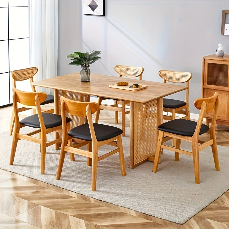 Table And Chair Set, 1 Table And 4 Or 6 Chairs, Mid-Century Modern Table & Chair Set, Kitchen Furniture Set With 4 Or 6 Chairs, Ancient Style Solid Wood Dining Table, Imitation Rattan Table Legs, Farmhouse Style