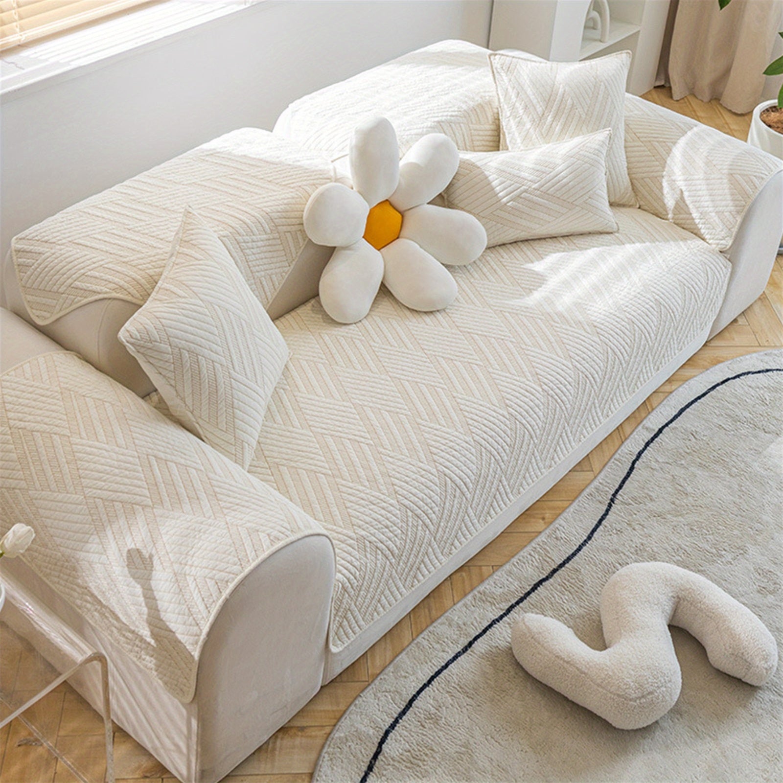 Sofa Slipcover Geometric Pattern Non-Slip Washable Simple Decorative Couch Covers Furniture Protector for Pets Kids