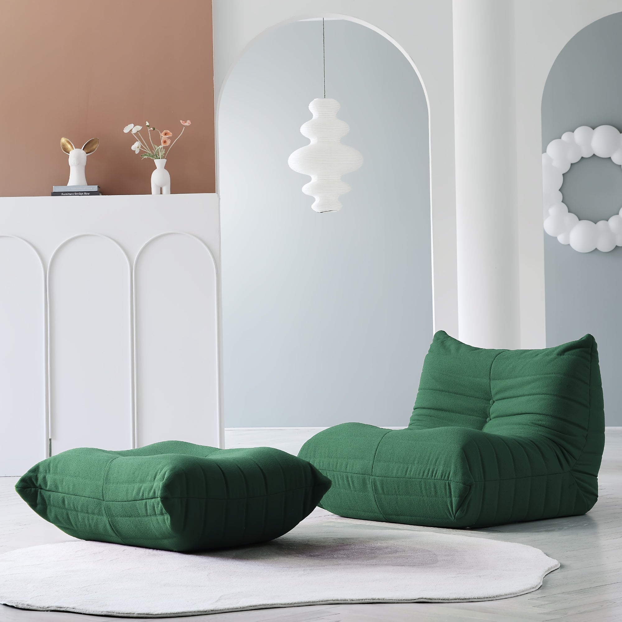 Single Seat with Ottoman for Fireside, Lazy Floor Sofa, Modern Loveseat, Tatami Sofa, Corner Relaxation Couch for Living Room, Bedroom, Salon, Or Office.