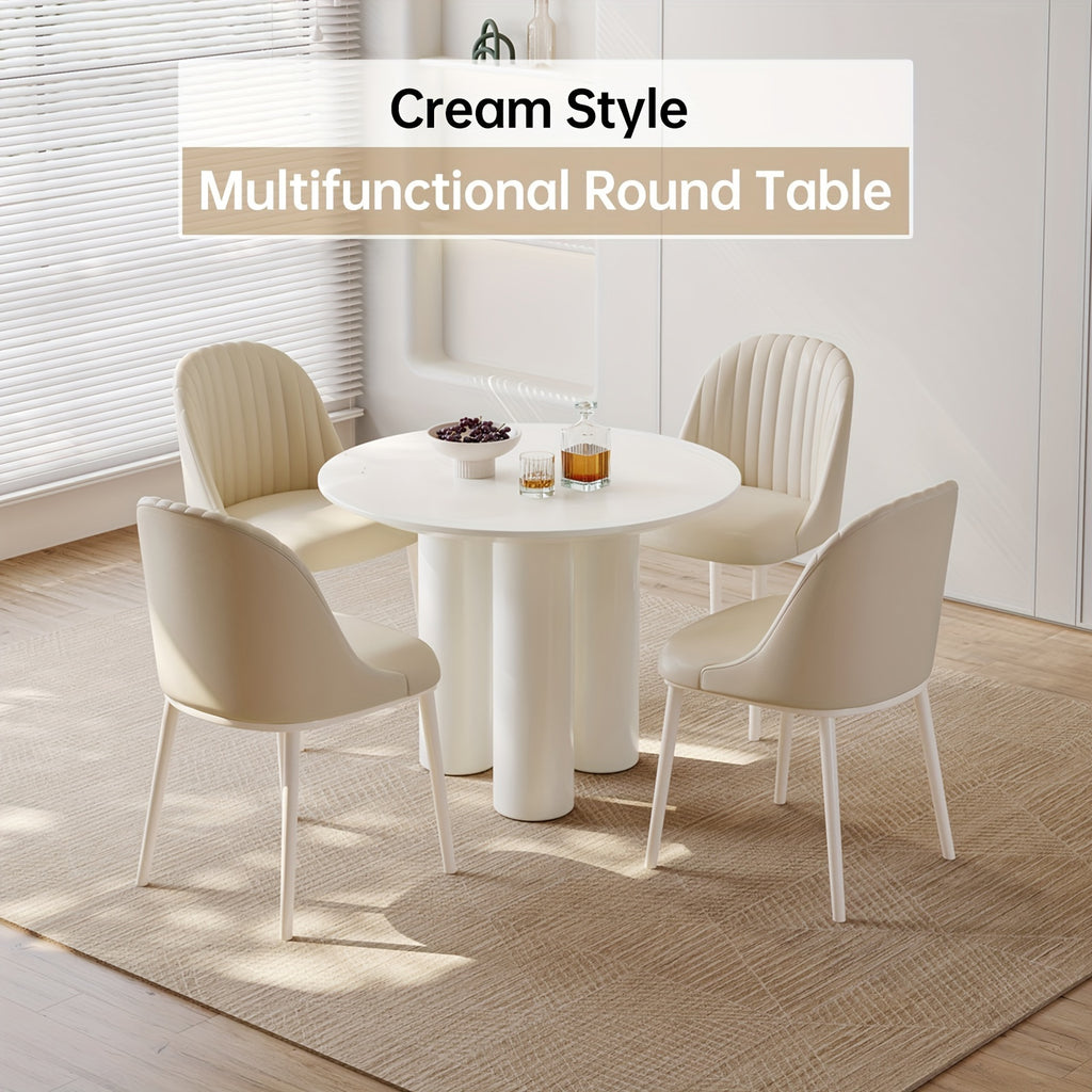 Dining Table And Chair Combination, Circular Kitchen Dining Table With Chairs, Kitchen, Living Room, Bar, Dining Table For 2-4 People, Space Saving, White