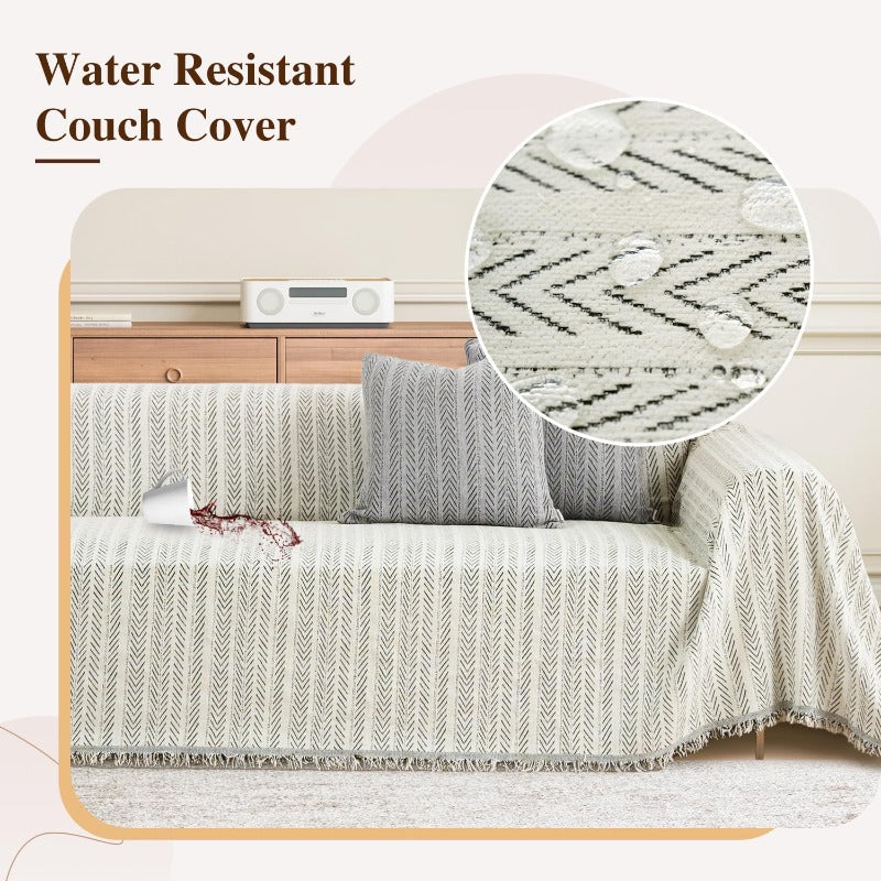 Sofa Cover Washable Soft Thicken Chenille Couch Cover with TasselWaterproof Sofa Slipcovers for 2 Cushion Couch Loveseat Futon Couch Furniture Protector PetFriendly Beige 71x102