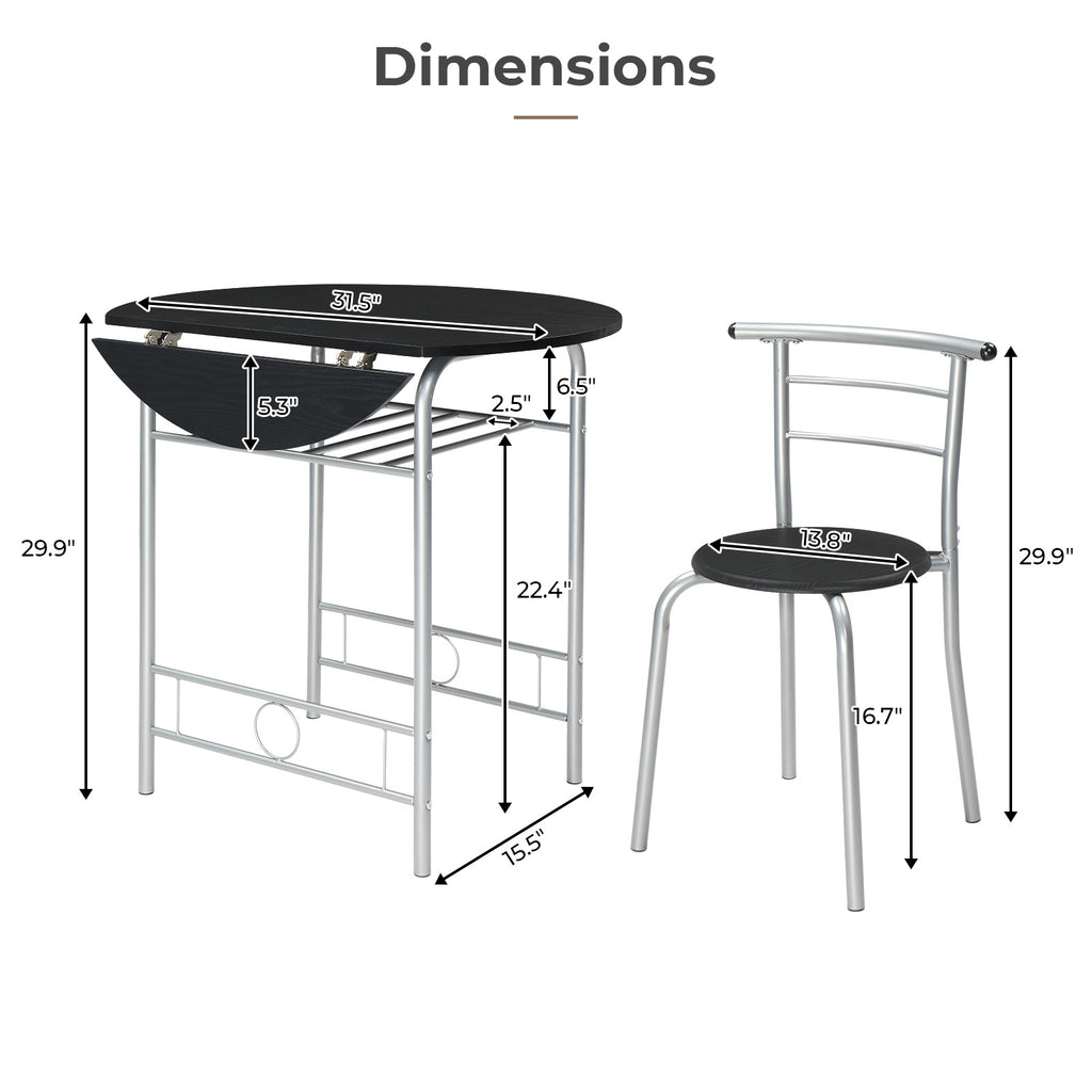VINGLI 3 Piece Bistro Dining Set, Kitchen Compact Table Breakfast Table, Space-Saving Design Kitchen Wooden Table and 2 Chairs for Small Space\u002FDining Room\u002FApartment,Metal Frame,Wine Rack