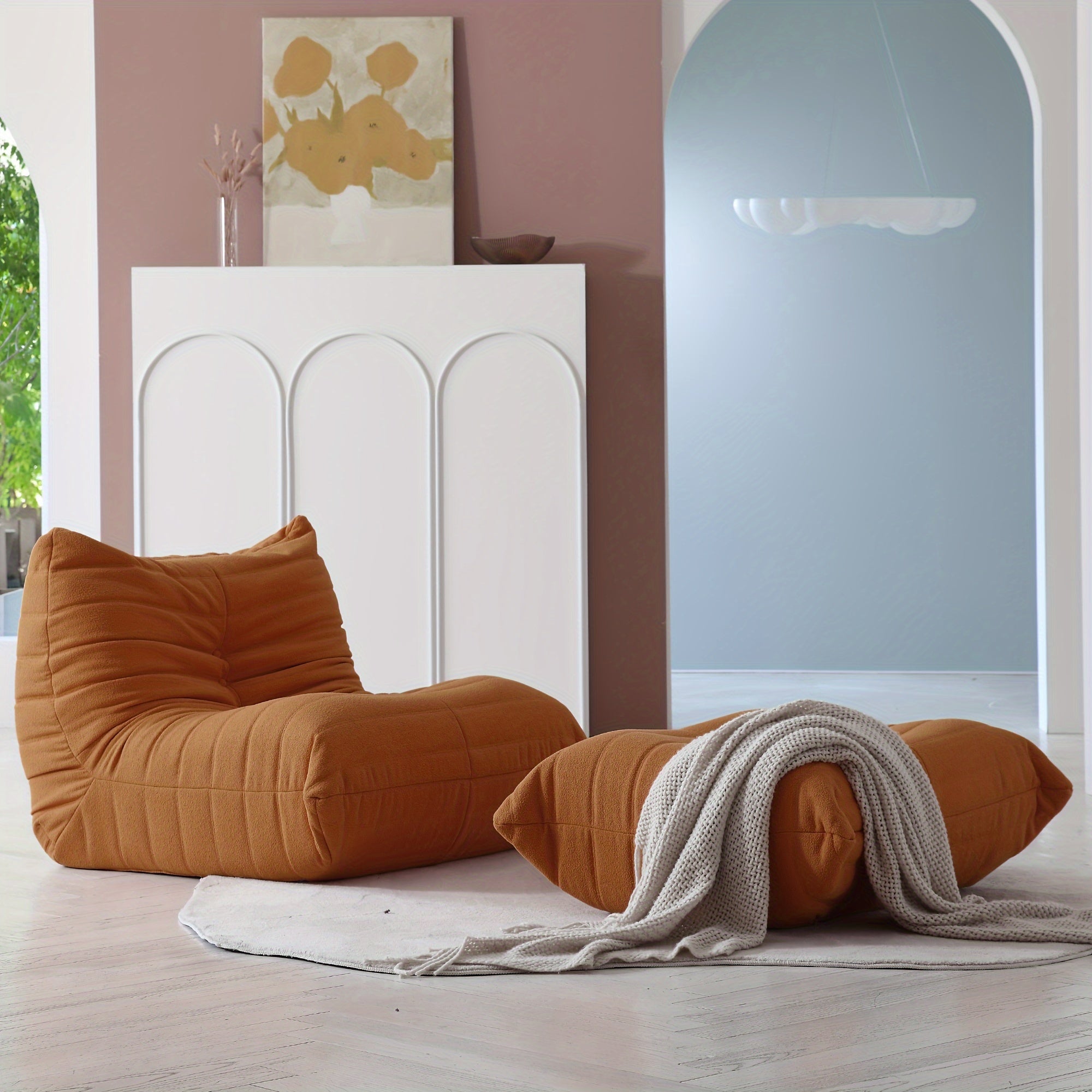 Single Seat with Ottoman for Fireside, Lazy Floor Sofa, Modern Loveseat, Tatami Sofa, Corner Relaxation Couch for Living Room, Bedroom, Salon, Or Office.