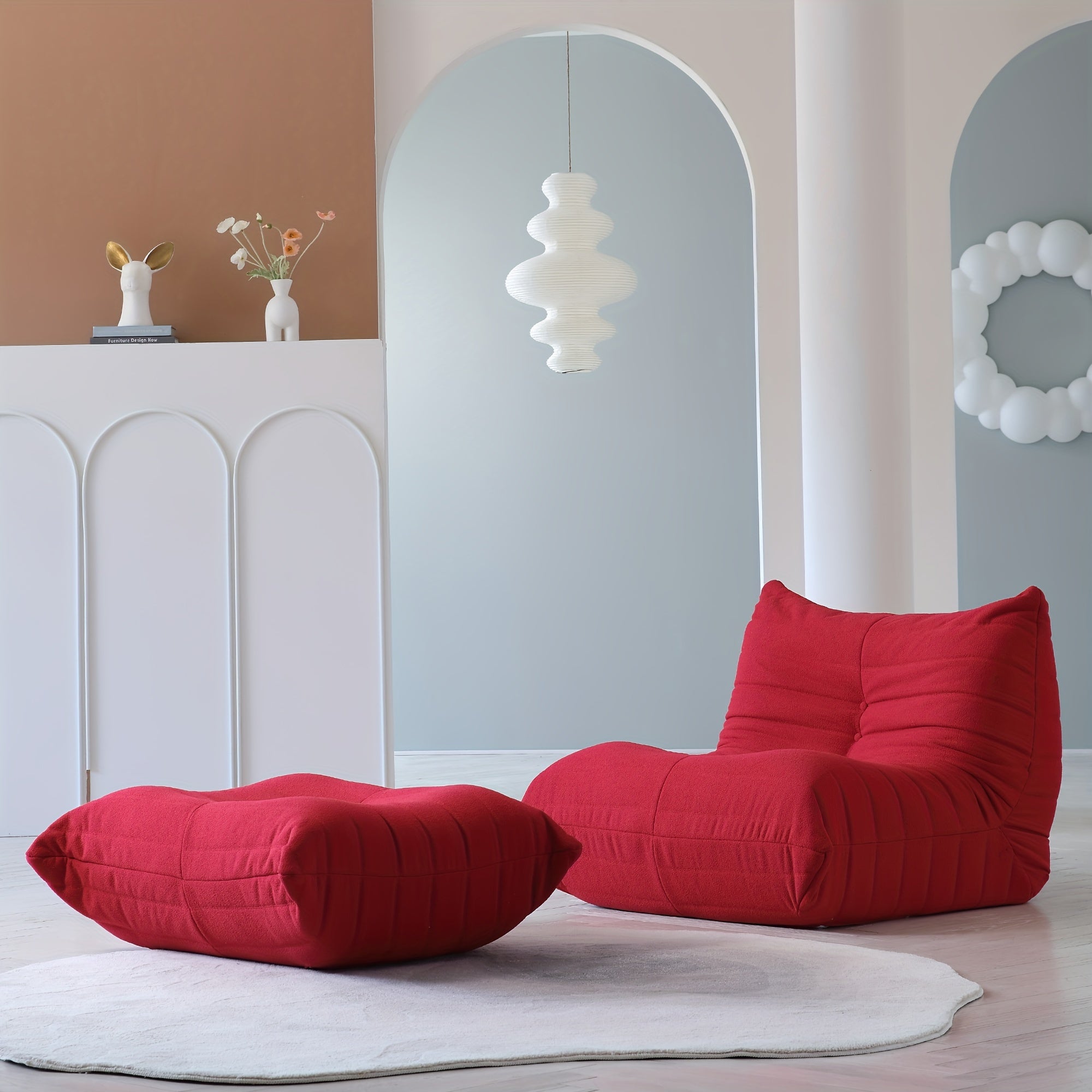 Single Seat with Ottoman for Fireside, Lazy Floor Sofa, Modern Loveseat, Tatami Sofa, Corner Relaxation Couch for Living Room, Bedroom, Salon, Or Office.