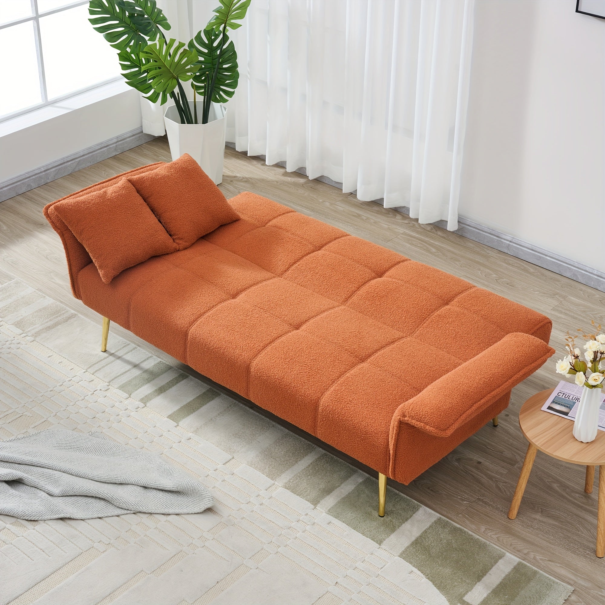 70-inch Teddy Fleece Sofabed, Convertible Futon Sofabed With Adjustable Arms And Backrest