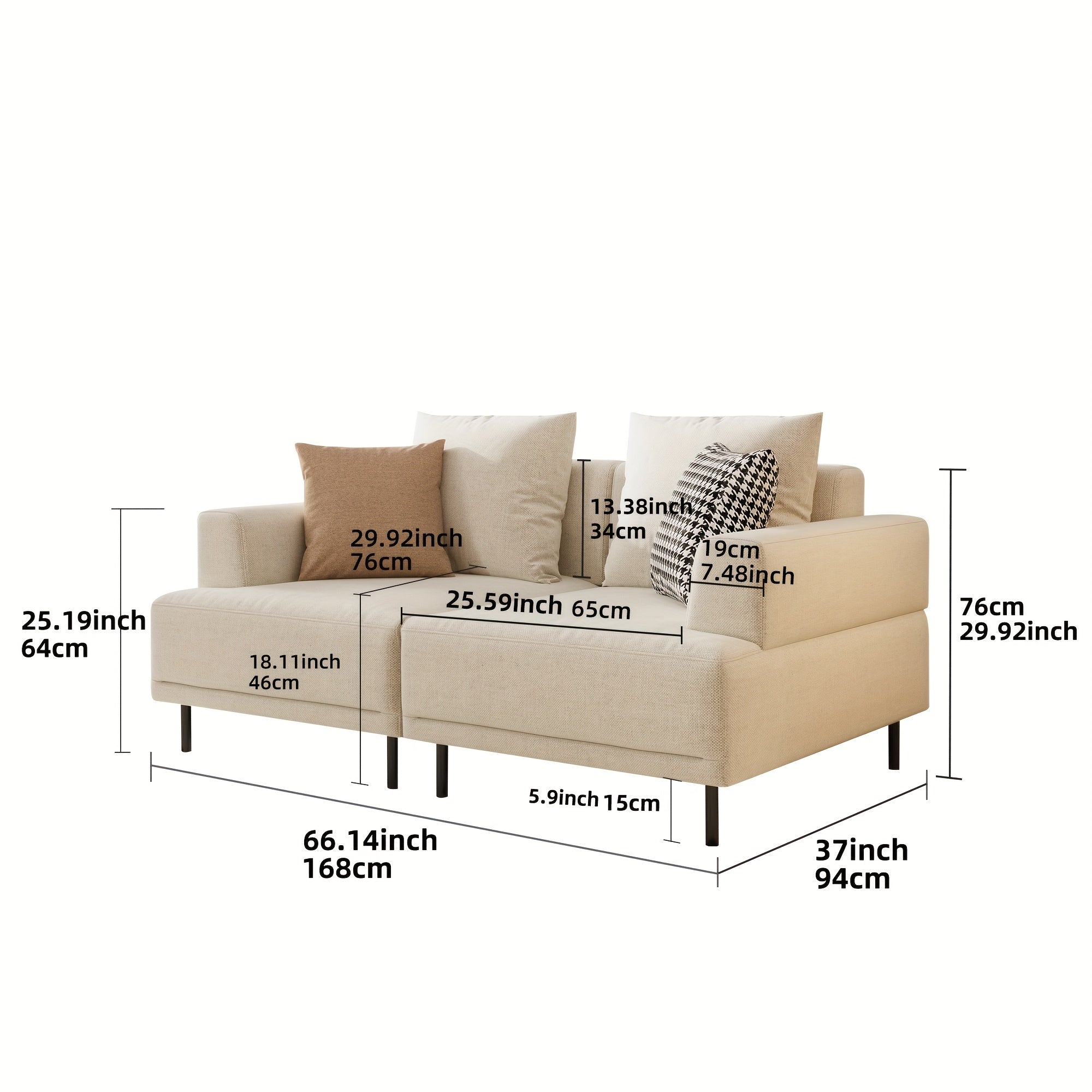 Minimalist Modern Sofa - Hardwood Frame & Neutral-Toned Fabric Couch, Easy Assembly Living Room, Apartment, Office Sofa - Space-Saving Design for Small Spaces & Open Layouts, Couch Furniture, Studio Seating, Soft Cushion Comfort, Durable Construction