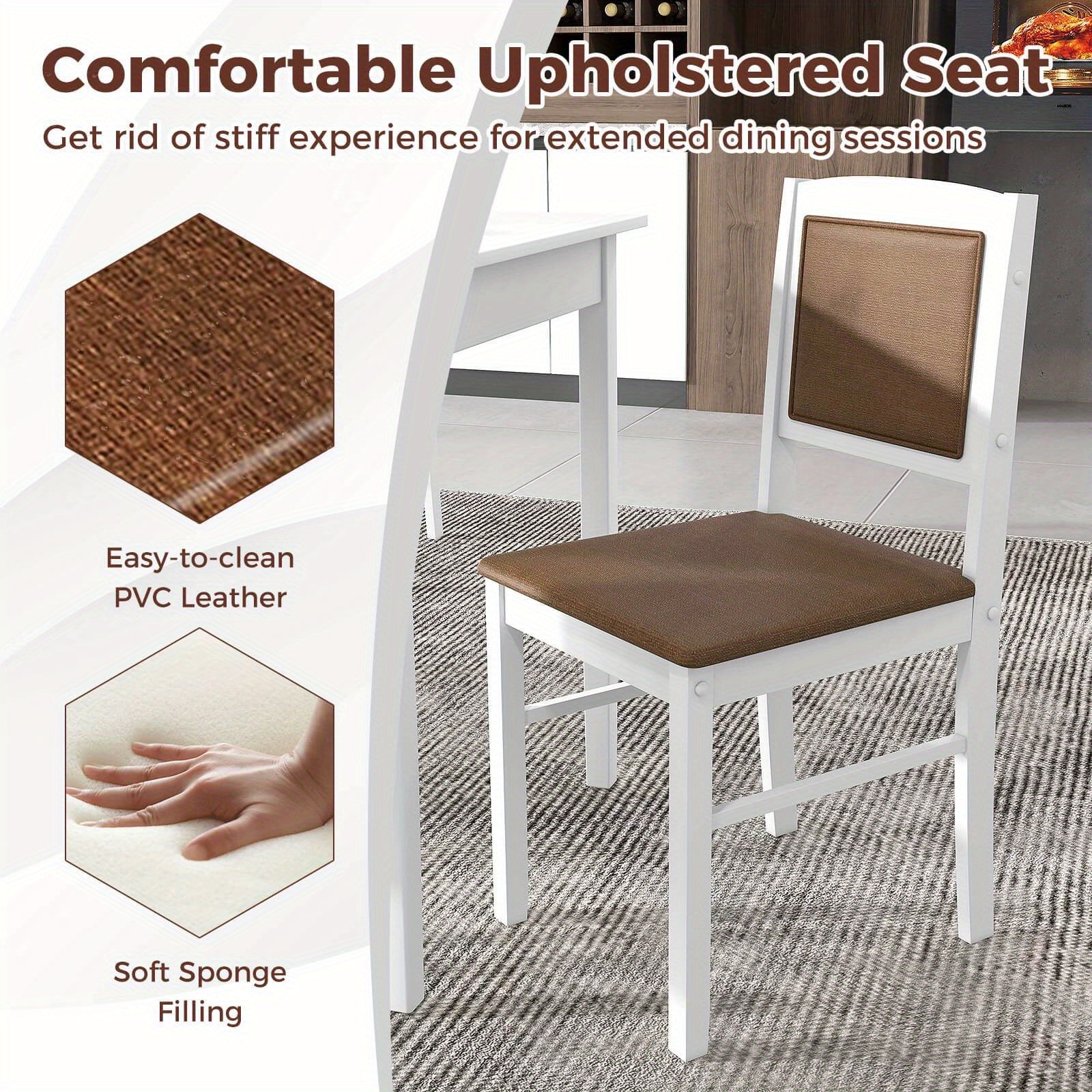 5pcs Modern Farmhouse Dining Set - Hardwood Rectangular Table with 4 Upholstered Chairs, Padded Seat & Backrest, Space-Efficient Design for Small Dining Rooms, Apartment & Home Use Without Electricity