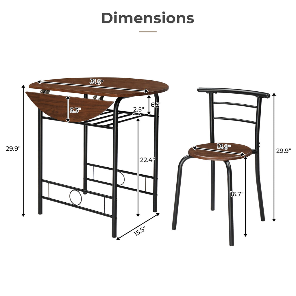 VINGLI 3 Piece Bistro Dining Set, Kitchen Compact Table Breakfast Table, Space-Saving Design Kitchen Wooden Table and 2 Chairs for Small Space\u002FDining Room\u002FApartment,Metal Frame,Wine Rack