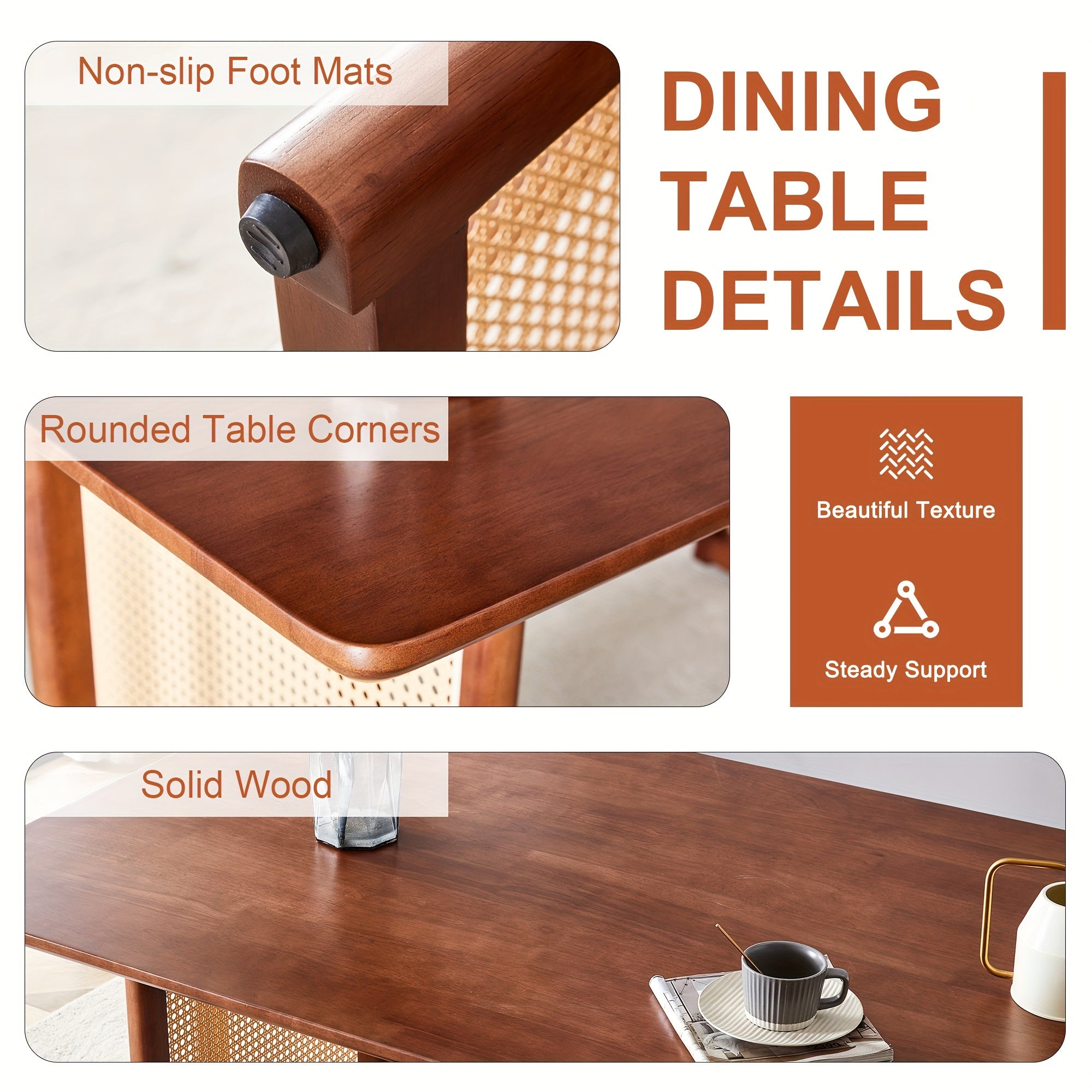 Table And Chair Set, 1 Table And 4 Or 6 Chairs, Mid-Century Modern Table & Chair Set, Kitchen Furniture Set With 4 Or 6 Chairs, Ancient Style Solid Wood Dining Table, Imitation Rattan Table Legs, Farmhouse Style
