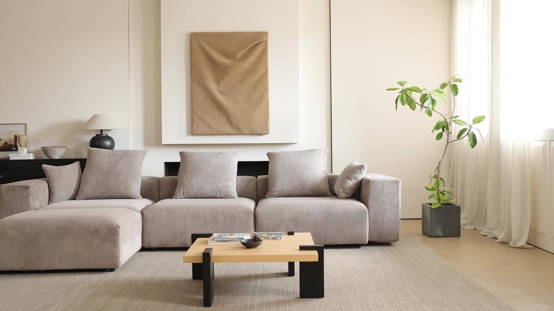 Modular Sectional Sofa, 102.36inch Loveseat Sofa, Corduroy Fabric Upholstered Couch with 4 Pillows