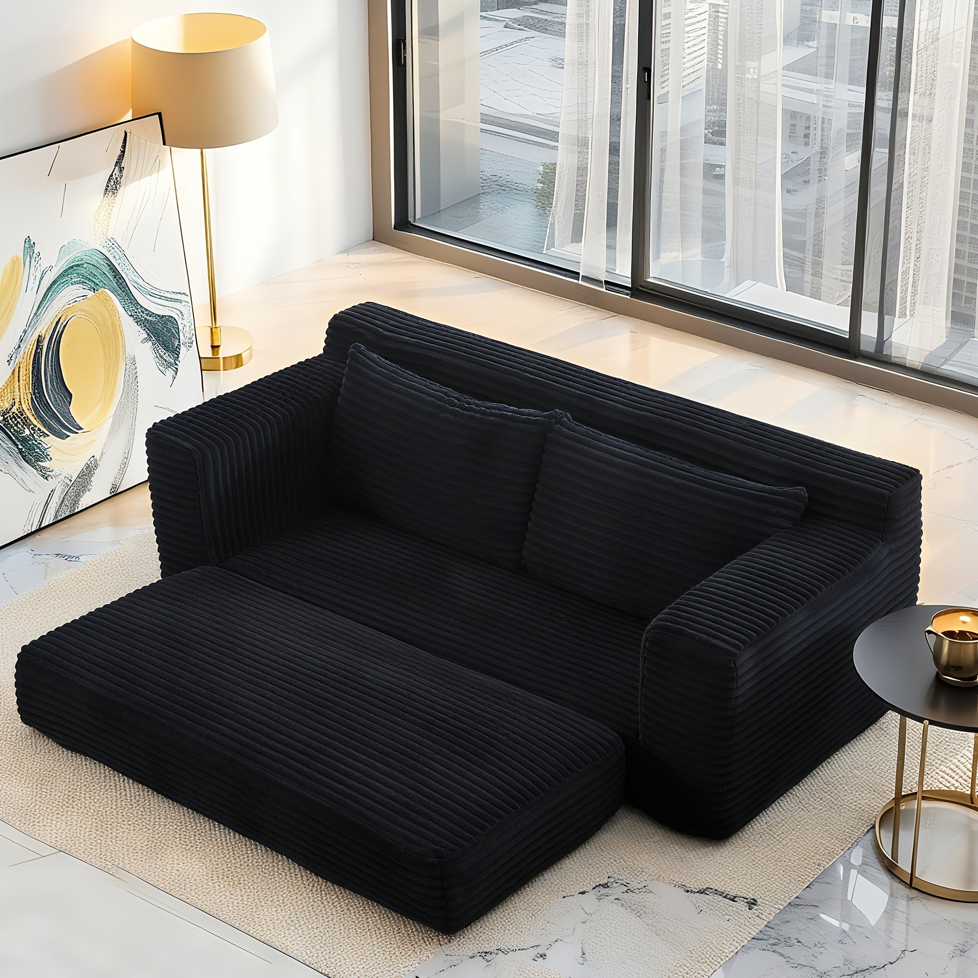 Loveseat Sofa Bed With Memory Foam & Steel Frame - No Assembly, Convertible 2-in-1 Design, Corduroy Fabric - Compact Couch For Small Spaces, Apartments, Home Office & Bedroom
