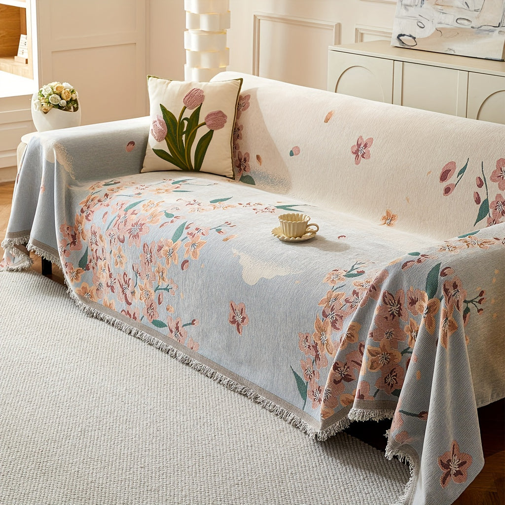Versatile American Floral Chenille Sofa Cover - Dual-Sided, Pet-Friendly, Machine Washable Couch Protector for Living Room, Kitchen, and Cafe Decor, Couch Covers for Sofa