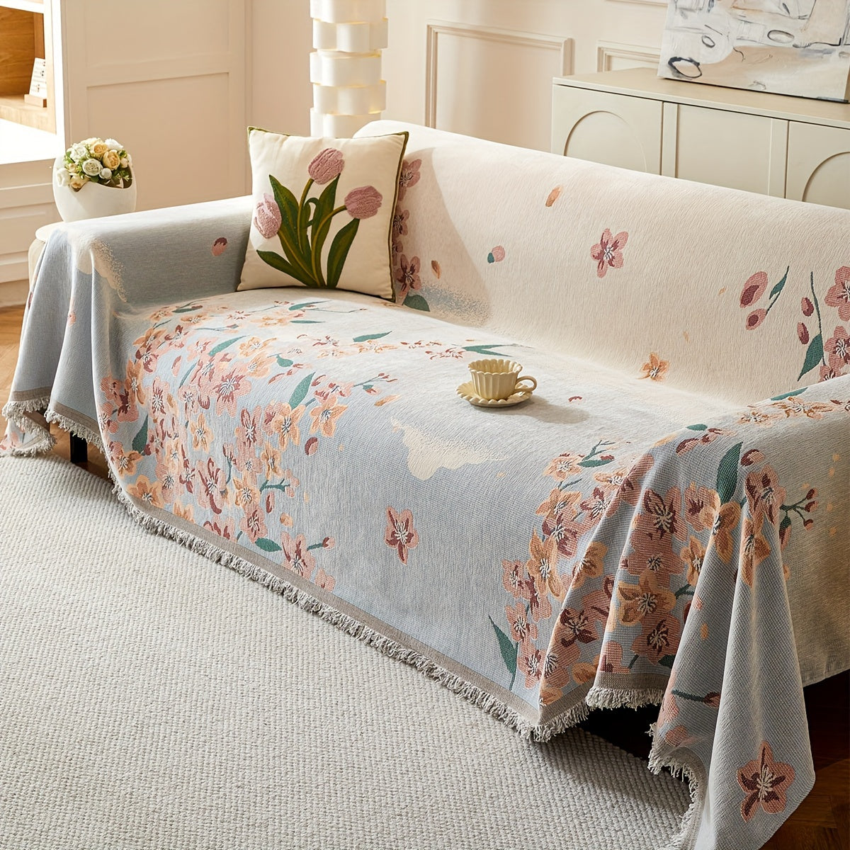 Versatile American Floral Chenille Sofa Cover - Dual-Sided, Pet-Friendly, Machine Washable Couch Protector for Living Room, Kitchen, and Cafe Decor, Couch Covers for Sofa