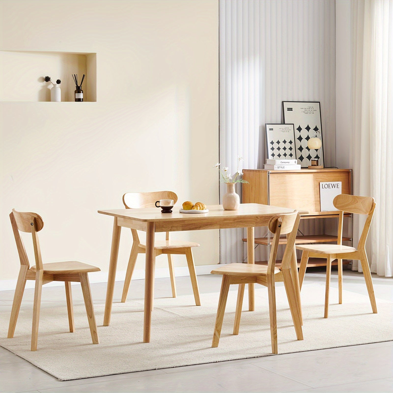 Wood Dining Table Set For 4 Wooden Style And Mid-Century, 5pcs Dining Set Modern Solid Wood Farmhouse Table & Chair Set For Home, Apartment