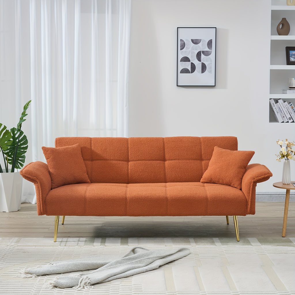 70-inch Teddy Fleece Sofabed, Convertible Futon Sofabed With Adjustable Arms And Backrest