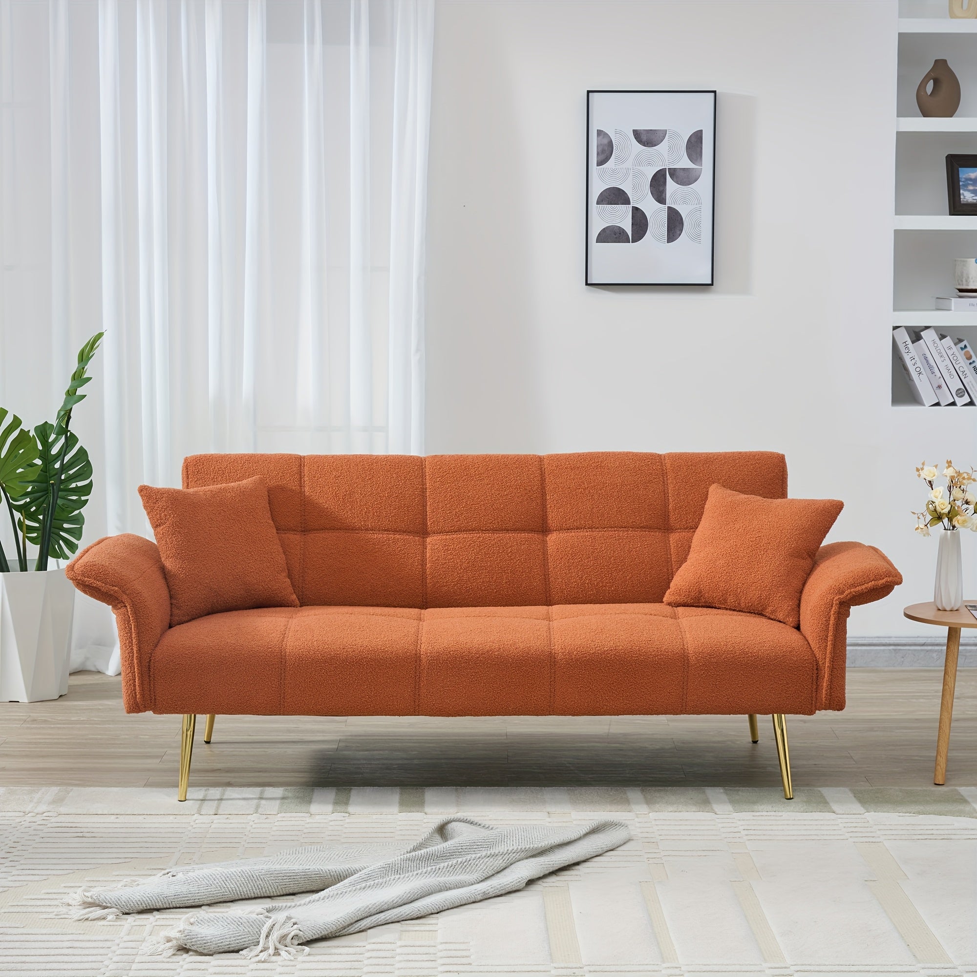70-inch Teddy Fleece Sofabed, Convertible Futon Sofabed With Adjustable Arms And Backrest